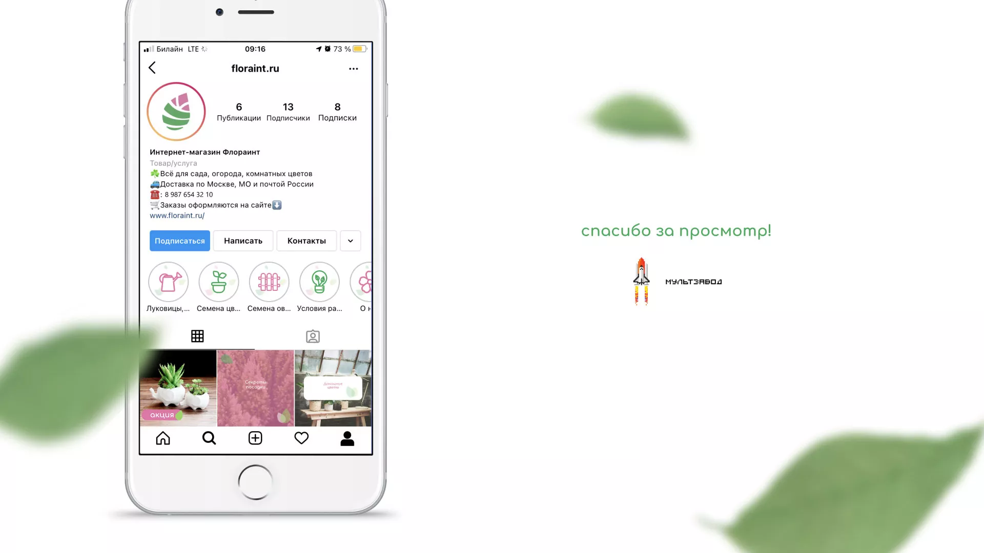 Разработка оформления профиля Instagram для магазина «Floraint» в Балашихе