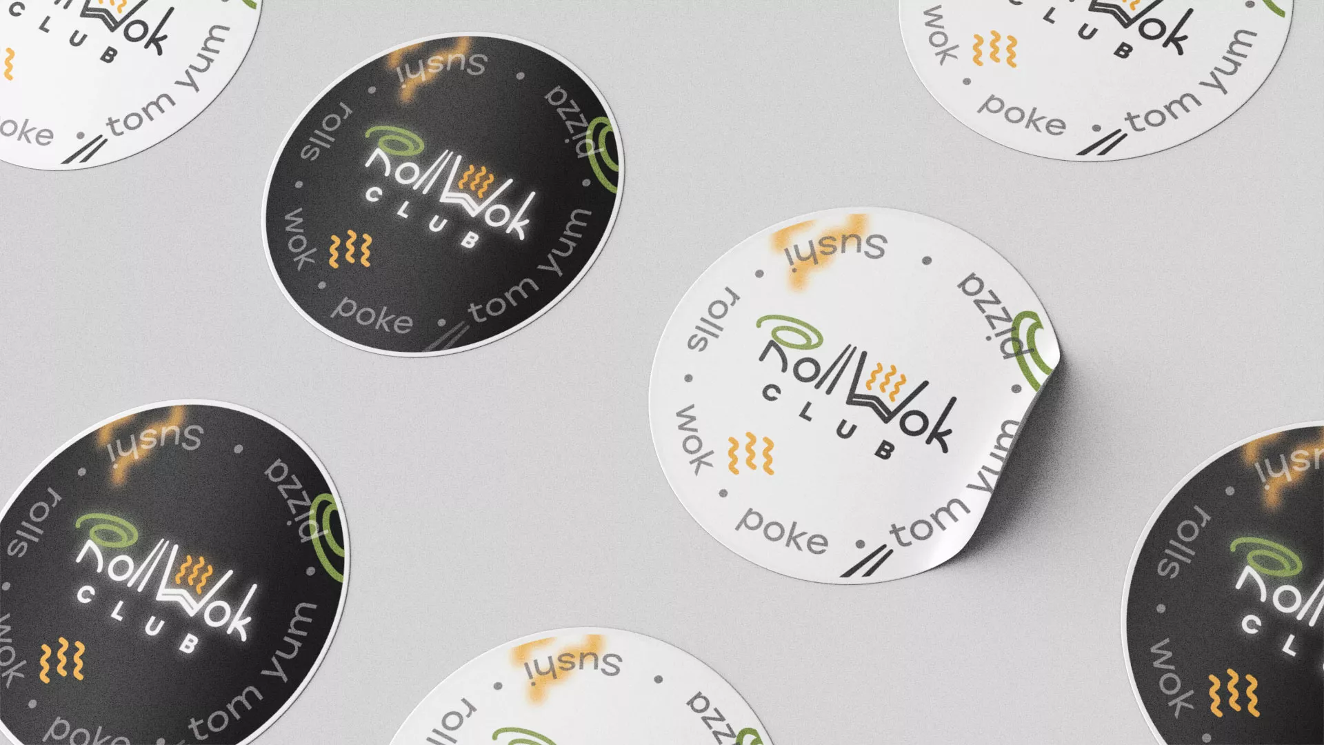 Разработка наклеек для суши-бара «Roll Wok Club» в Балашихе